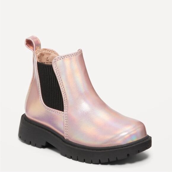 Old Navy Pink Metallic Faux Leather Chelsea Boots - Picture 1 of 12